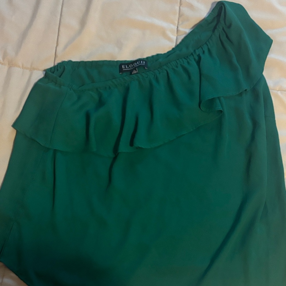 Eloquii Emerald Ruffle One-Shoulder Blouse